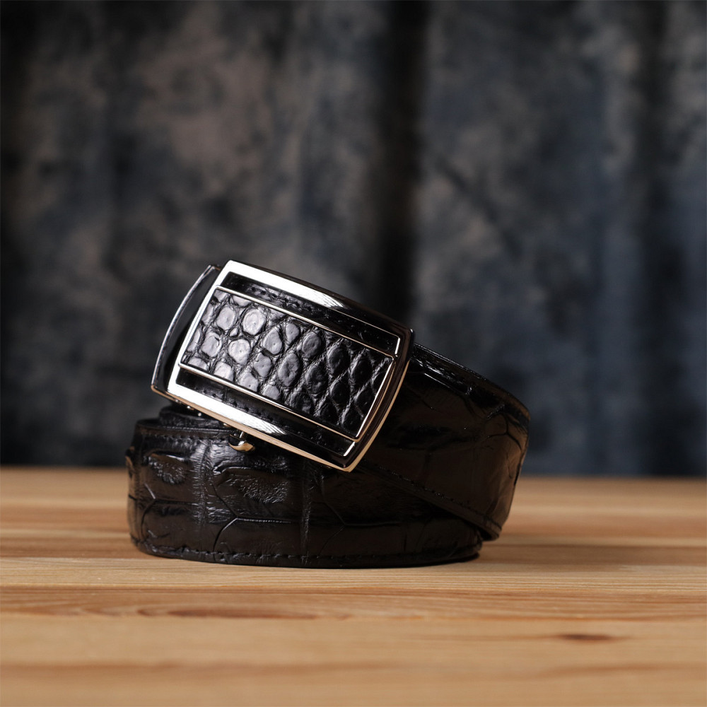Ремінь-автомат CROCODILE LEATHER 18236 з натуральної шкіри крокодила (каймана) Чорний Київ - фото 3
