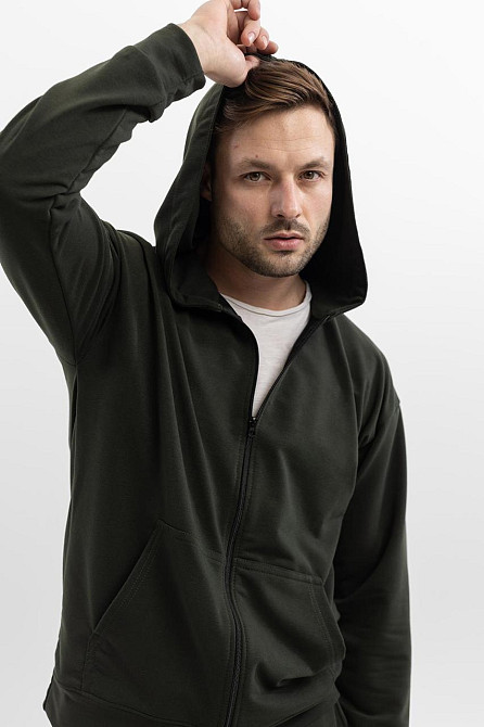 Унісекс спортивний костюм олива з двонитки з капюшоном і кишенями для дому та активного відпочинку Львів - фото 7