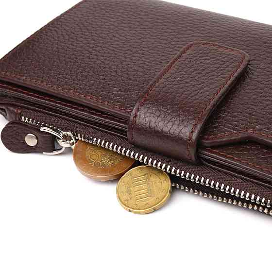 Стильний вертикальний жіночий гаманець з натуральної шкіри Коричневий (CANPELLINI) Київ