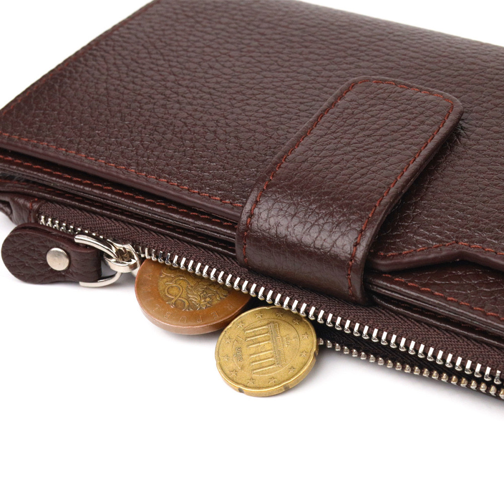 Стильний вертикальний жіночий гаманець з натуральної шкіри Коричневий (CANPELLINI) Київ - фото 2