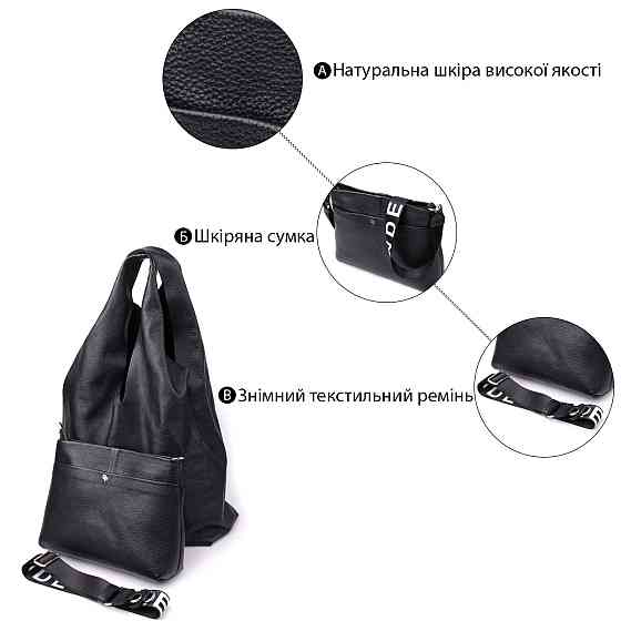Жіночий шоппер 2 в 1 із натуральної шкіри GRANDE PELLE 22881 Чорний Київ