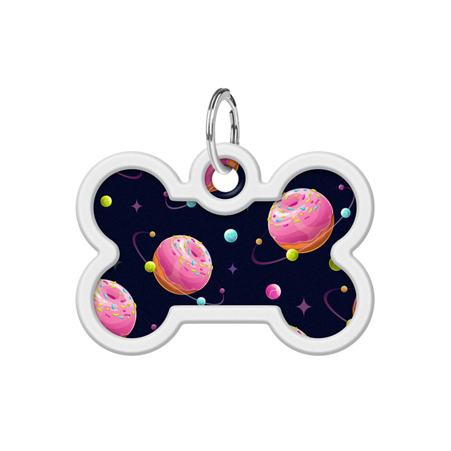 Адресник для собак і котів металевий WAUDOG Smart ID з QR паспортом, малюнок "Всесвітня пончиків", кістка, Вінниця - фото 2