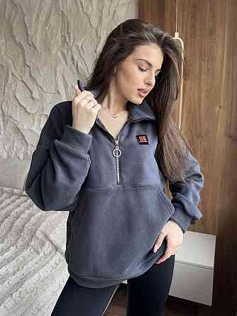 Жіночий теплий худі в спортивному стилі без капюшона турецький фліс Графіт, 48/52 Одеса