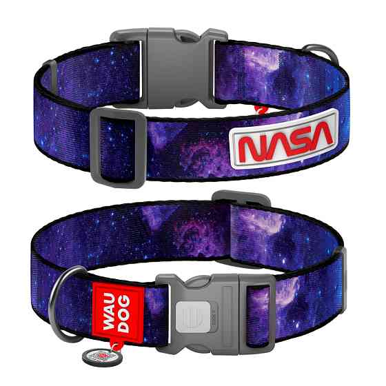 Нашийник для собак нейлоновий WAUDOG Nylon з QR паспортом, малюнок "NASA21", пластиковий фастек Коломия