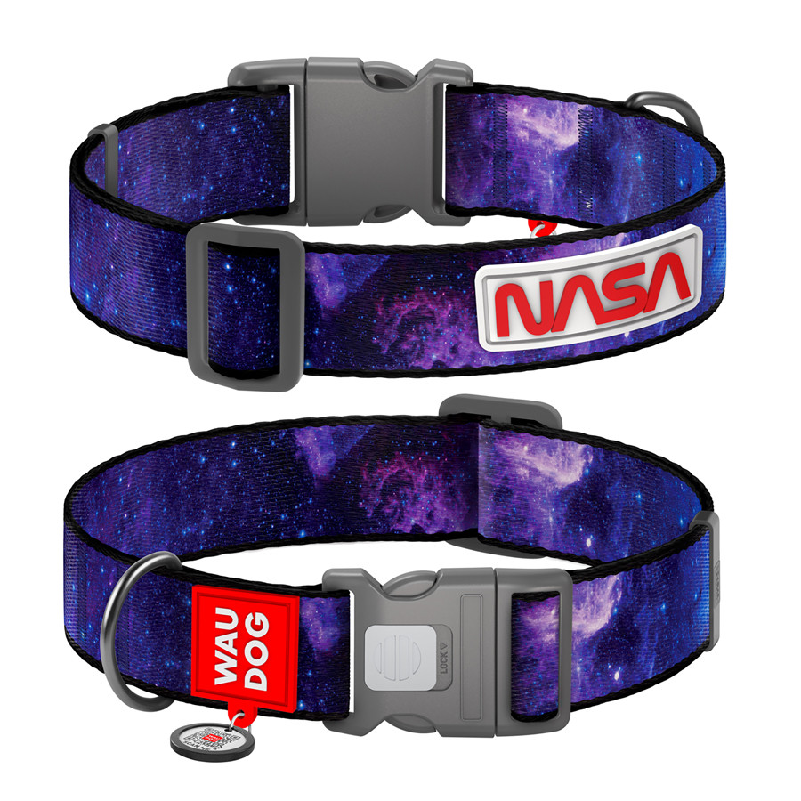 Нашийник для собак нейлоновий WAUDOG Nylon з QR паспортом, малюнок "NASA21", пластиковий фастек Коломыя - изображение 1