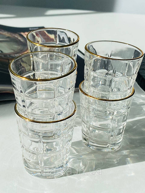 Набір чарок 6 шт. 55 мл "Фортеця" прозорий із золотим обідком для дому та ресторану Київ - фото 2