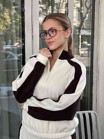 Женский стильный теплый костюм двойка из двустороннего флиса. Молочный, 46/48 Одесса