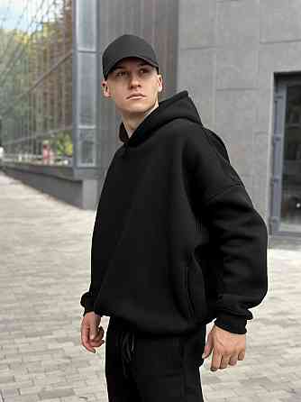 Чорне худі оверсайз чоловіче Pobedov Urbanist. Худі чорне чоловіче зима Київ