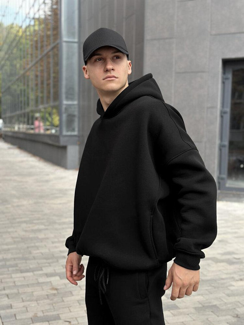 Чорне худі оверсайз чоловіче Pobedov Urbanist. Худі чорне чоловіче зима Київ - фото 5