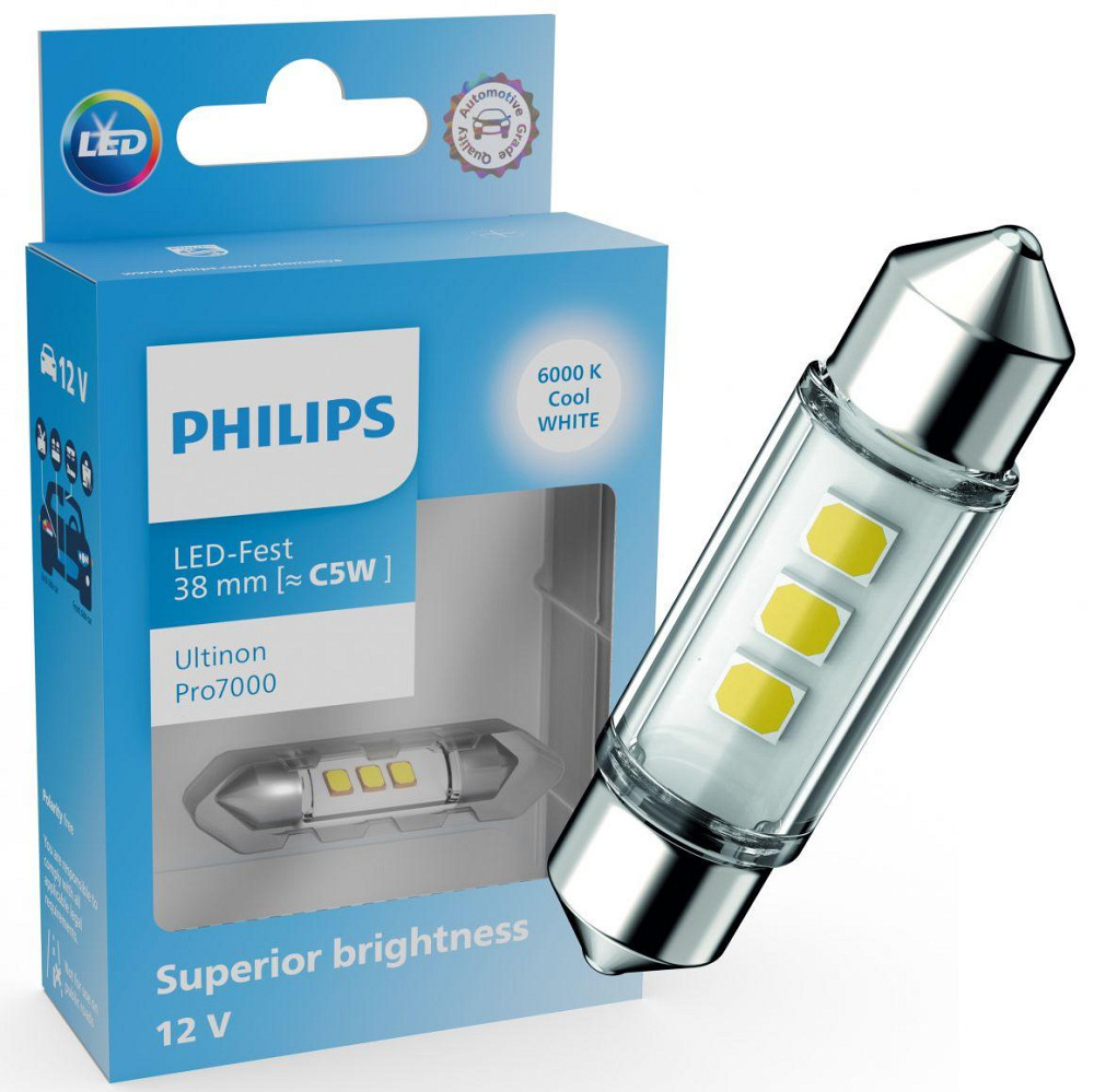 Світлодіодна лампа PHILIPS 11854CU70X1 C5W/C10W LED Ultinon Pro7000 Festoon SV8.5 WHITE 6000K 38mm 12V (1 шт) Харків - фото 1