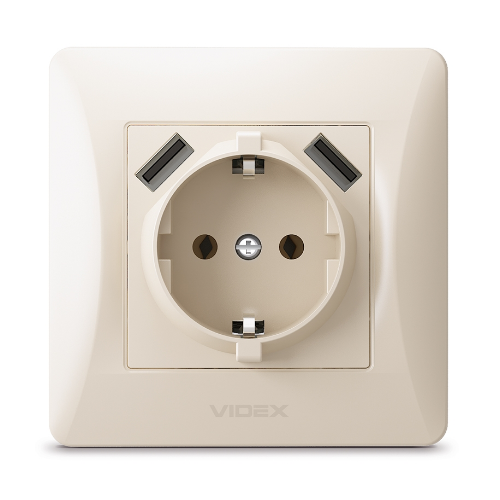 BINERA крем Розетка внутрішня 1-а +2USB із заземленням Videx Житомир - изображение 3