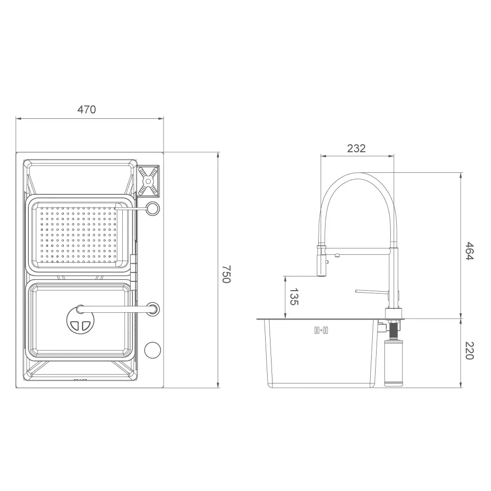 Кухонная мойка GAPPO GS 7547-19 PROFI 750*470 в комплекте со смесителем (3.0/0.8 мм) оружейная сталь Киев - изображение 8