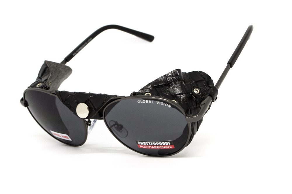 Окуляри захисні Global Vision Aviator-5 GunMetal (gray), сірі в темній оправі зі з'ємним ущільнювачем із синтетичної "шкіри" Київ - фото 5