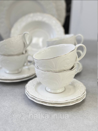 Набір чайний 6 чашок + 6 блюдець Olens "Фростінг" 200 мл кераміка біла Київ