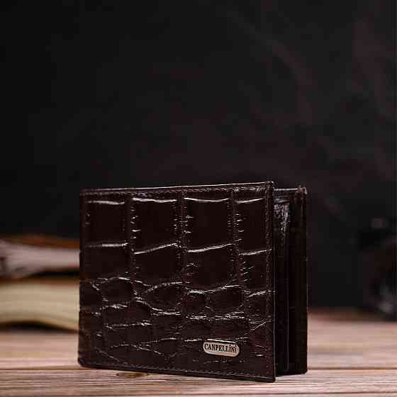 Фактурний чоловічий гаманець для грошей з натуральної шкіри з тисненням під крокодила CANPELLINI 21943 Коричневий Київ