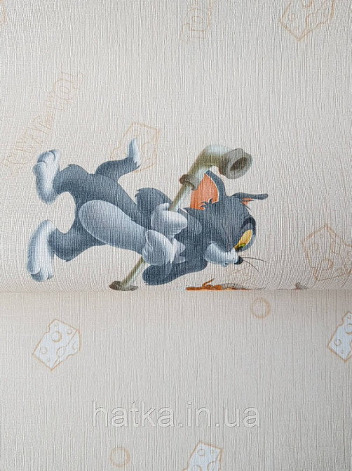 Шпалери вінілові на флізеліні AdaWall Ada Kids метрові дитячі Том і Джеррі сюжети написи на світло-бежевому Київ - фото 2