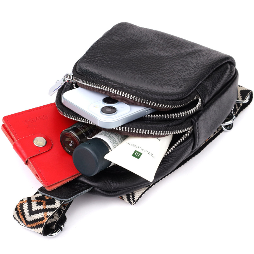 Жіноча сумка слінг із натуральної шкіри Vintage 22935 Чорний Київ - фото 8