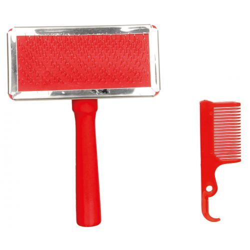 Щетка-пуходерка Trixie с деревянной ручкой и пластиковая расческа, 9х13 см, набор Киев - изображение 2