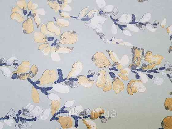 Обои флизелиновые  Khroma LAV602 LA VIE EN ROSE бирюзовые ветки  цветы золотистые Киев