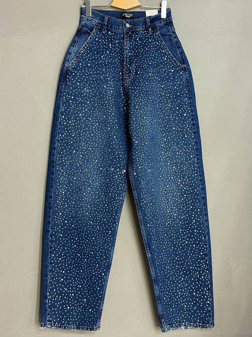 Джинси жіночі Amore 1500 skater mom з розсипом камінців сині, синій, 26, 26, 74 см, 106 см Київ - фото 12