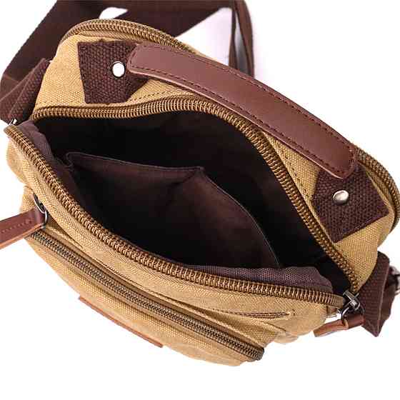 Вертикальна сумка для чоловіків із текстилю Vintage 22239 Пісочний Київ