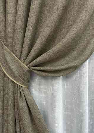 Комплект штор VR-Textil Лен Мешковина 150х270 2шт и Тюль 400х270 1770ш-115т Какао с белым 71-023/3 Киев