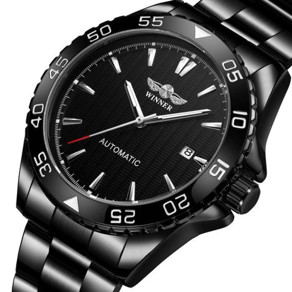 Мужские механические наручные часы Winner Factor (Черные) Винница - изображение 3