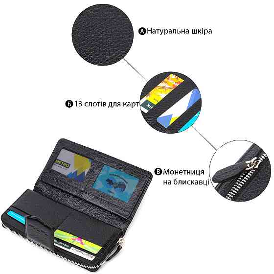 Кожаный женский кошелек с блоком для карт и документов Tony Bellucci 21955 Черный Киев