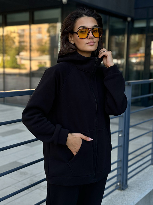 Теплий спортивний костюм жіночий на блискавці Чорний 42/44 Харків - фото 7