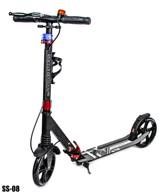 Дитячий самокат з ручним гальмом, ліхтариком та дзвіночком Scale Sports SS-08. Чорного кольору Одеса - фото 3