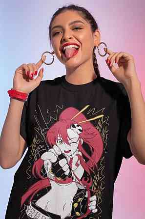 Футболка з аніме принтом Йоко Тенген Топпа Гуррен оверсайз (S/M/L) Чорний AnimeJ0918 Дніпро