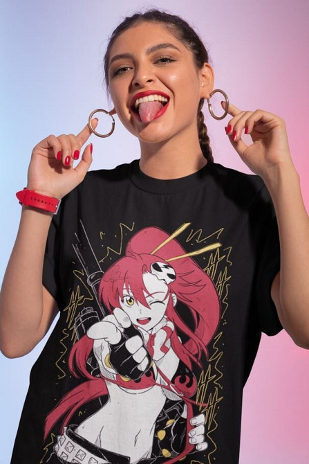 Футболка з аніме принтом Йоко Тенген Топпа Гуррен оверсайз (S/M/L) Чорний AnimeJ0918 Дніпро - фото 3