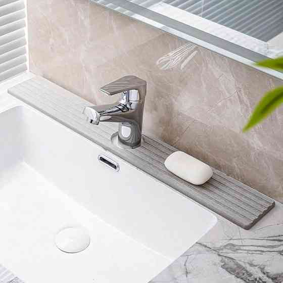 Килимок під змішувач, накладка в кухню або ванну кімнату на раковину, кам'яний з діатоміту, колір світло-сірий Кам'янець-Подільський