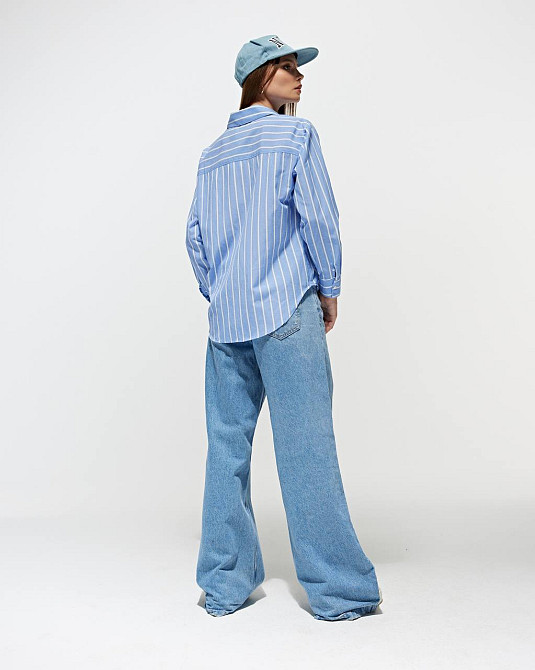 Сорочка жіноча Mix Ray 4367 оверсайз подовжена широка смуга блакитна, блакитний, M Київ - фото 19