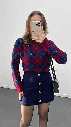 Жіночий светр оверсайз у геометричний принт машинне в'язання Синій Одеса