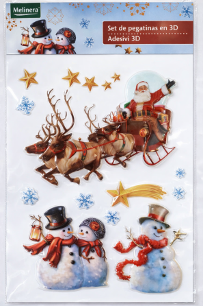Новорічні наклейки 3D Дід Мороз на санях з оленями Melinera 29 на 41 см різнобарвний Київ