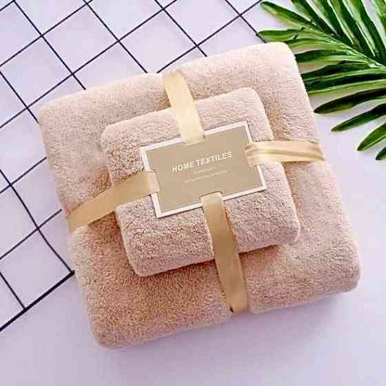 Набір 2 в 1 рушників для душу та ванни для обличчя та тіла, комплект банних флісових рушників колір коричневий Кам'янець-Подільський