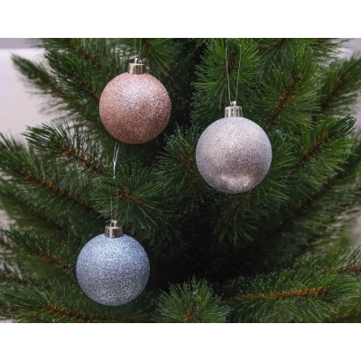 Ялинкова іграшка Chomik пластикові кульки комплект 6 шт, 6 см, блакитний, рожевий, сріблястий (5900779840577) Вінниця - фото 4