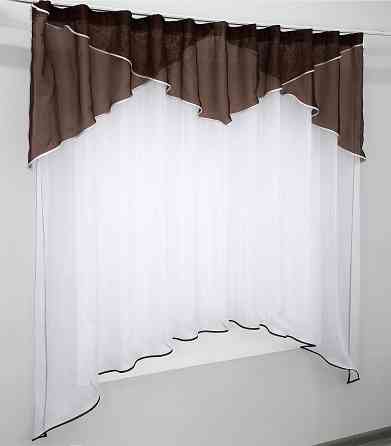 Кухонная тюль арка с ламбрекеном VR-Textil № 025к белый с венге 270х170 см (52-0235) Киев
