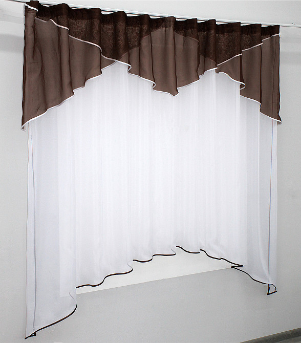 Кухонна тюль арка з ламбрекеном VR-Textil № 025к білий з венге 270х170 см (52-0235) Київ - фото 2