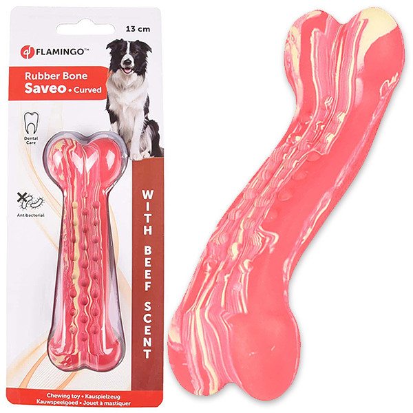 Flamingo Rubber Saveo Curved Bone Beef ФЛАМИНГО САВЕО ИЗОГНУТАЯ КОСТЬ жевательная игрушка для собак, вкус говядины Киев - изображение 1