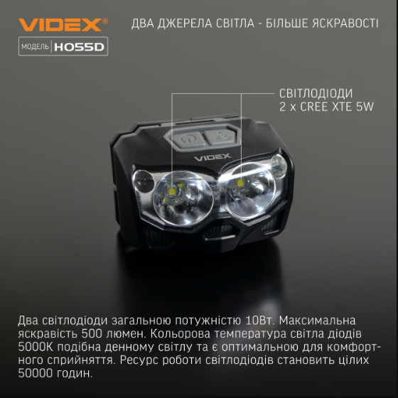 Ліхтарик LED налобний 500Lm 5000К чорний VLF-H055D Videx Житомир - фото 8