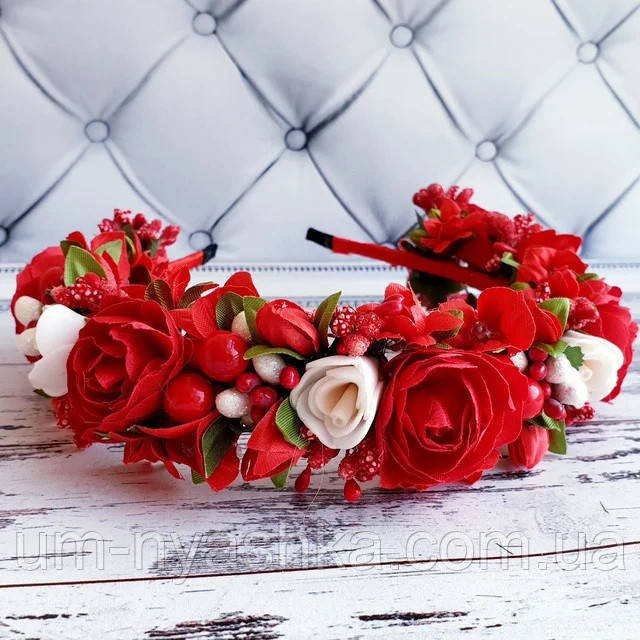 Обідок обруч з трояндочками "Пишний червоний" Кривий Ріг - фото 2