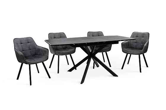 Стіл Річард 140(+40)*85 чорний метал/мрамор чорн Киев