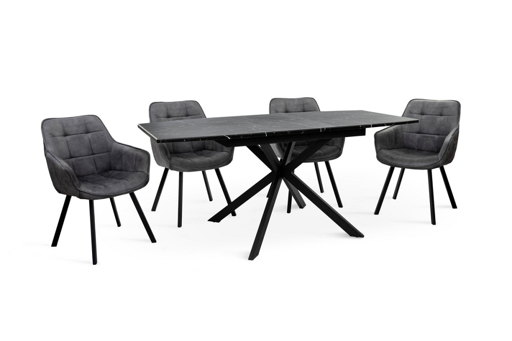 Стіл Річард 140(+40)*85 чорний метал/мрамор чорн Киев - изображение 1