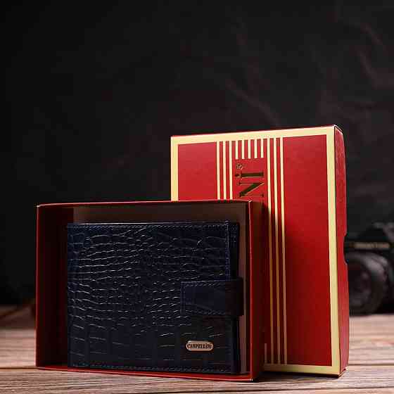 Містке горизонтальне портмоне для чоловіків з натуральної шкіри з тисненням під крокодила CANPELLINI 21883 Синє Київ