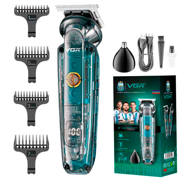 Тример акумуляторний VGR V-949 для бороди та носа IPX6 LCD (5 насадок) Вінниця - фото 2