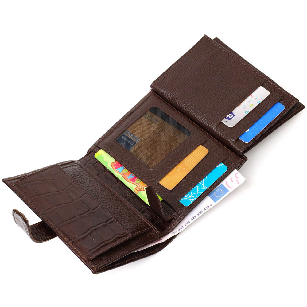 Портмоне фактурное для мужчин из натуральной кожи с тиснением под крокодила BOND 22058 Коричневый Киев - изображение 8