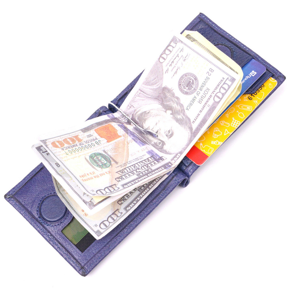 Практичний чоловічий затиск із натуральної шкіри KARYA 21416 Синій Київ - фото 3