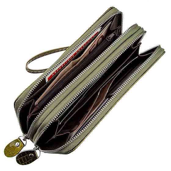 Кошелек женский из экокожи на две молнии лаковый KIVI Хамелеон 19023 Зеленый Киев